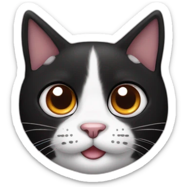 a black and white cat, black on half of the face but with black near ears. The rest is white, his name is oreo.in a part has more black than in the other. Nose is pink and eyes orange sticker