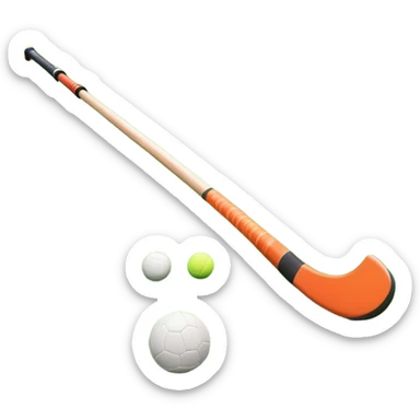 A field hockey stick and ball on a vibrant green grass field, with goalposts and clear field markings in the background. The scene emphasizes the bright, lush grass, highlighting the fast-paced and strategic nature of hockey on a well-maintained pitch. sticker