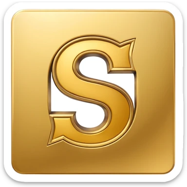 Create a custom emoji badge featuring a stylized, glossy letter “S”. Design it in the Gold rank theme from League of Legends. Use warm gold metallic textures, bright highlights, and a noble, premium feel. Emblem-like and highly polished. sticker