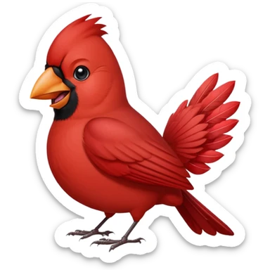 Male Cardinal (bright red)

"Laughing male cardinal bird, eyes closed, beak open wide, joyful expression, feathers slightly puffed, cartoon emoji style. sticker