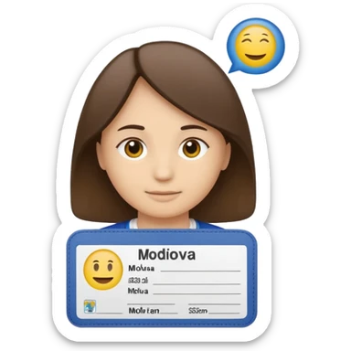 student ID card emoji with placeholder lines instead of text and a small silhouette of Moldova in the corner sticker