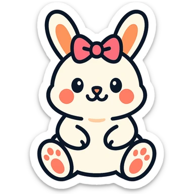 vibrant toon style cutesy white bunny rabbit with a pink bow sticker