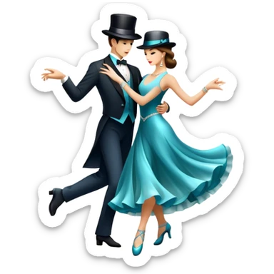 Icon for Ballroom Dancing: a pair of elegant dance shoes, a flowing dress, a top hat, and a dance floor spotlight. The icon should represent the elegance and atmosphere of ballroom dance, focusing on the iconic dance elements. Transparent background. sticker
