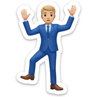 white man in a blue suit and shoes, one hand raised sticker