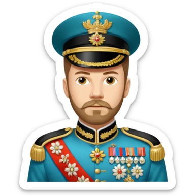 Nicholas II, Russian tsar, ornate military dress, sash sticker