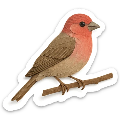 house finch sitting on a branch, delicate paper layers, naturalistic pose, subtle color variations sticker