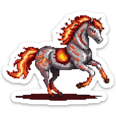 Red fast fire horse made of embers, magma, visible lava, burning, with ash particles surrounding it. Horse galloping with a fiery mane and tail. sticker