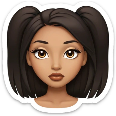 light brown skin tone, very beautiful woman, with big plump lips, long long lashes, black straight long hair, middle hair parting, brown eyes, black dress, sticker