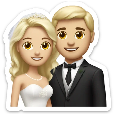 bride and groom, blond bride, groom has a  sticker