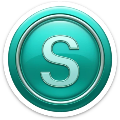 Create a custom emoji badge featuring a stylized, glossy letter “S”. Use the Platinum rank style from League of Legends: teal-green metallics, reflective surfaces, and a futuristic elegant frame. Vibrant and high readability.
 sticker