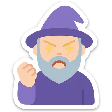 angry wizard with lightning eyes and a balled up fist sticker