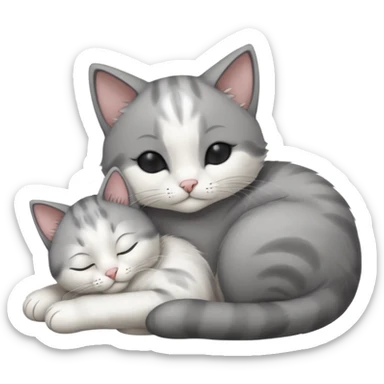 dark grey and white small cat with its eyes closed lying down leaning on its elbow with its paw curled under its head holding it up sticker