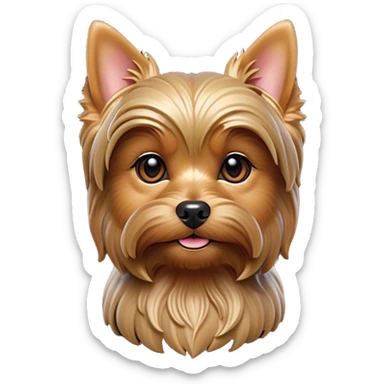 Cinematic Noble Yorkshire Terrier Portrait Emoji, Exuding refined charm and dignified poise, with a lustrous, silky fur in rich, deep hues, alert eyes and a confident expression, simplified yet exquisitely detailed, glowing with a soft, aristocratic radiance, high shine, embodying intelligent grace and classic elegance, soft glowing outline, capturing the essence of a regal Yorkshire Terrier ready to rule the screen with effortless sophistication! sticker