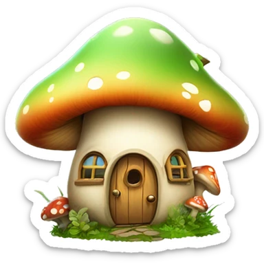 Make a logo of a cute mushroom house with a fairy poking out of it sticker
