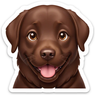 Cinematic Comical Chocolate Labrador Portrait Emoji, Head tilted dramatically with an exaggeratedly amused expression, featuring a glossy chocolate Fur with a rich, radiant finish, wide, expressive brown eyes filled with playful disbelief, Simplified yet hilariously expressive features, highly detailed, glowing with a slightly sassy glow, high shine, dramatic yet playful, stylized with an air of cheeky mischief, bright and endearing, soft glowing outline, capturing the essence of a spirited and over-the-top companion, so meme-worthy it feels like it could side-eye its way into internet fame instantly! sticker