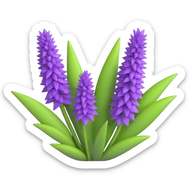 3D iOS style illustration of Salvia nemorosa (woodland sage), upright purple flower spikes, green leaves, realistic and vibrant sticker