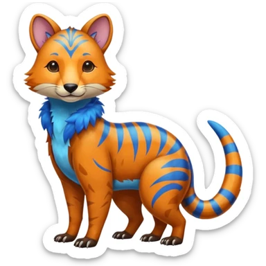 Colorful brown with blue and orange tropical exotic shiny beautiful fantasy-Thylacine-Vernid-Cacomistle-Oncilla-animal-Fakémon-hybrid-fursona (full body) sticker