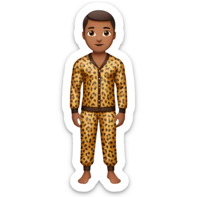 Handsome Black man with brown skin tone, with muscular build, wearing long sleeve leopard print pajamas and white slippers sticker