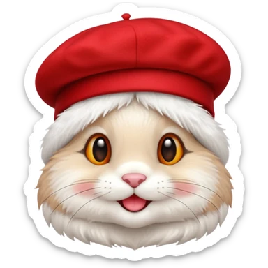 Cute bunny smiley face in full height, in a stylish red beret. sticker