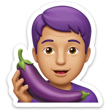 A man licking a eggplant sticker
