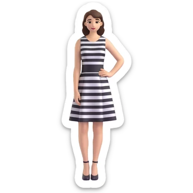 cute 3D cartoon emoji of a sleeveless dress with horizontal black and white stripes, A-line skirt, minimal flat shape, isolated on transparent background, soft lighting sticker
