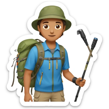 A man wearing hiking clothes and carrying trekking poles. sticker
