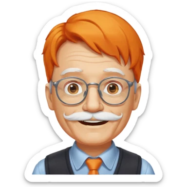 old man, orange hair, white mustache, wearing glasses sticker