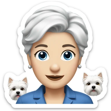  short gray hair lady blue eyes with three westie dogs sticker