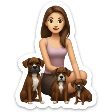 a  brown hair girl with two dark brown boxer dogs sitting sticker