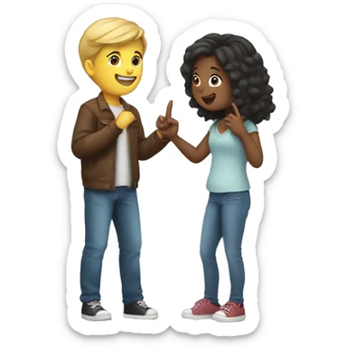 a girl proposing a boy with a finger ring sticker