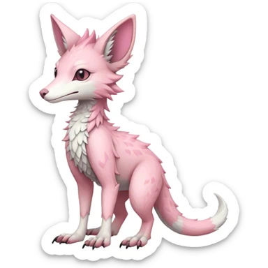 Feral Rare Fantasy cute pastel pink Vernid-Sergal-Trico-species by LiLaiRa, markings, tufted ears, full body, 4 legs sticker