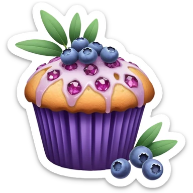 Lavender sprig flower muffin with blueberry and sugar crystals sticker
