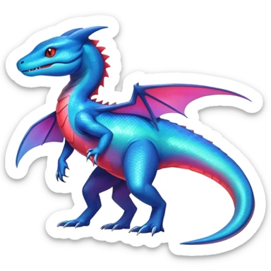 Colorful Iridescent Exotic Salandit-Aurorus-Salamence-Fakémon-hybrid-creature (full body)  sticker