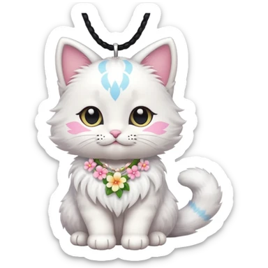 A cute chibi cat with hawaiian pastel flower necklace, posing proudly. sticker