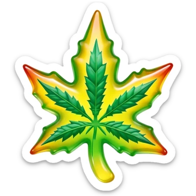 marijuana leaf-shaped gusher gummy bright colors bite mark with liquid oozing out sticker