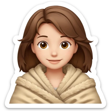 happy brown haired girl wrapped up in fluffy beige blanket sticker