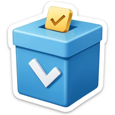 a blue box with a white checkmark inside it sticker