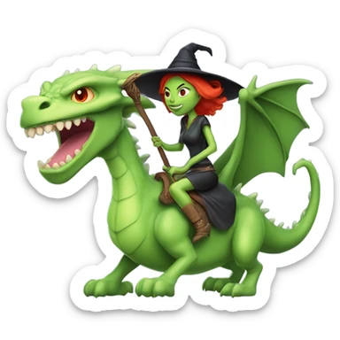 [politically incorrect, shield(
	{ female, alien, witch, color: light green, hair:red, eyes:cat} ]
	on a 
	dragón  sticker