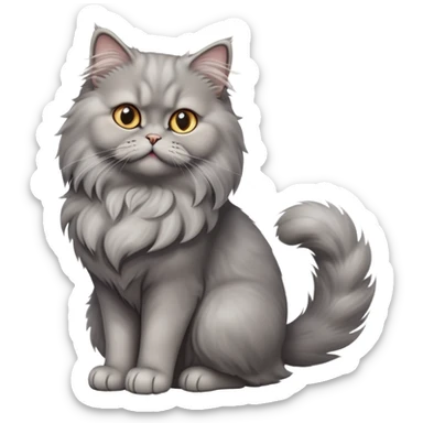 cinematic-[grey persian cat]-realistic-full-body-sitting-emoji,-tail-curled-playfully-around-its-paws,-head-tilted-dramatically,-fluffy-[grey cat]-fur,-simplified-yet-realistic-focused-features,-highly-detailed,-glowing-with-an-almost-sarcastic-glow sticker