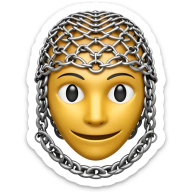 3D render of Medieval Coif, made of interlocking chainmail metal rings, wire mesh texture, visible holes and negative space, metallic silver and grey, high contrast shadows, Apple emoji style, isolated on white background --v 6.0. sticker