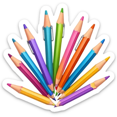 Cinematic Realistic image of a set of finely sharpened colouring pencils arranged neatly on crisp paper, rendered with vibrant hues and detailed pencil textures, illuminated by soft, creative lighting that captures the spirit of artistic expression sticker