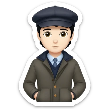  boy in hat outdoors full-length hyperrealistic handsome man, in clothes in the style of loro piana, in a cap, black hair, origin Spanish Armenian sticker