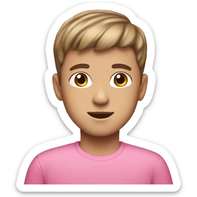 White boy with really brown hair and a bowlcut wearing pink clothes sticker