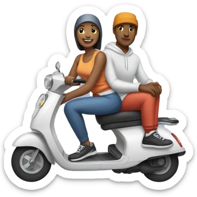 man and woman sitting on a scooter wearing   sweatpants and caps sticker