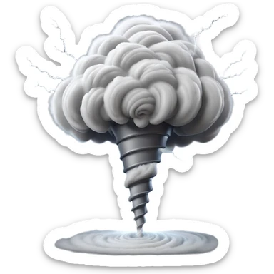 3D render of Tornado, miniature weather phenomenon, volumetric particle effects, swirling dusty grey funnel cloud, elemental energy, Apple emoji style, isolated on white background --v 6.0. sticker