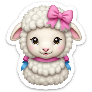 little white lamb with pink bow sticker