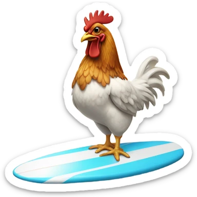 Chicken standing on surf board  sticker