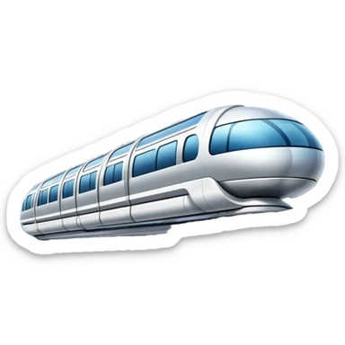 Futuristic monorail train curving above a cityscape with tall buildings sticker