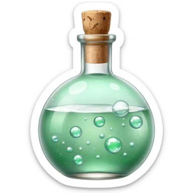 Apvalus buteliukas iš storo, skaidraus stiklo, mažas kamštelis. Skystis #00d9ff sumaišytas su vos matomu žalsvu #00ff99 atspalviu. Skystyje daugiau švytinčių burbuliukų, keli sidabriniai šerpetėliai, ledukai.

 sticker