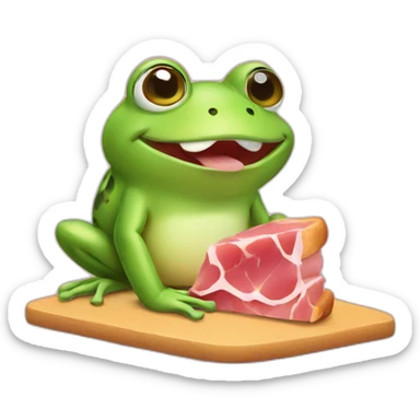 Cute frog eating ham sticker